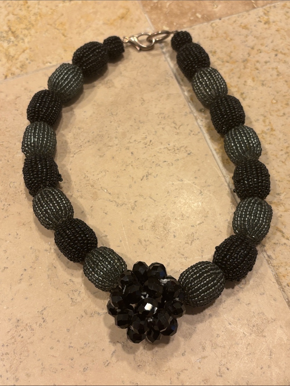 Vintage Beaded Statement Necklace with Faceted Center